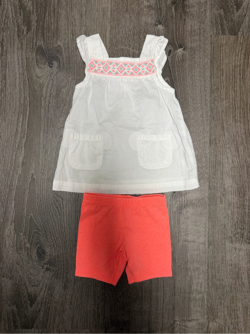 Carter's White Embroidered Tank with Coral Shorts